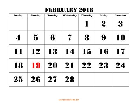 february 2018 calendar with holidays.
